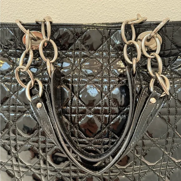 Christian Dior Patent Lady Dior Soft Black Cannage Shopping Tote Bag - Picture 6 of 14